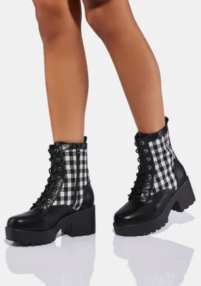 Gingham Patch Combat Boots