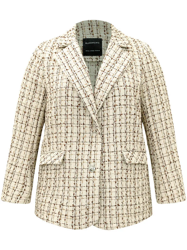 Gingham Suit Collar Flap Pocket Blazer