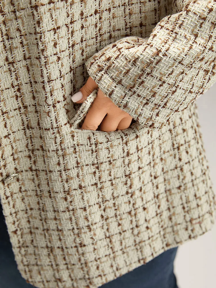 Gingham Suit Collar Flap Pocket Blazer
