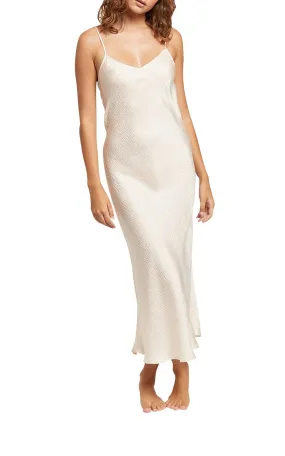 Ginia 100% Silk Nightgown in Pearled Jacquard Creme GJQ401 SALE