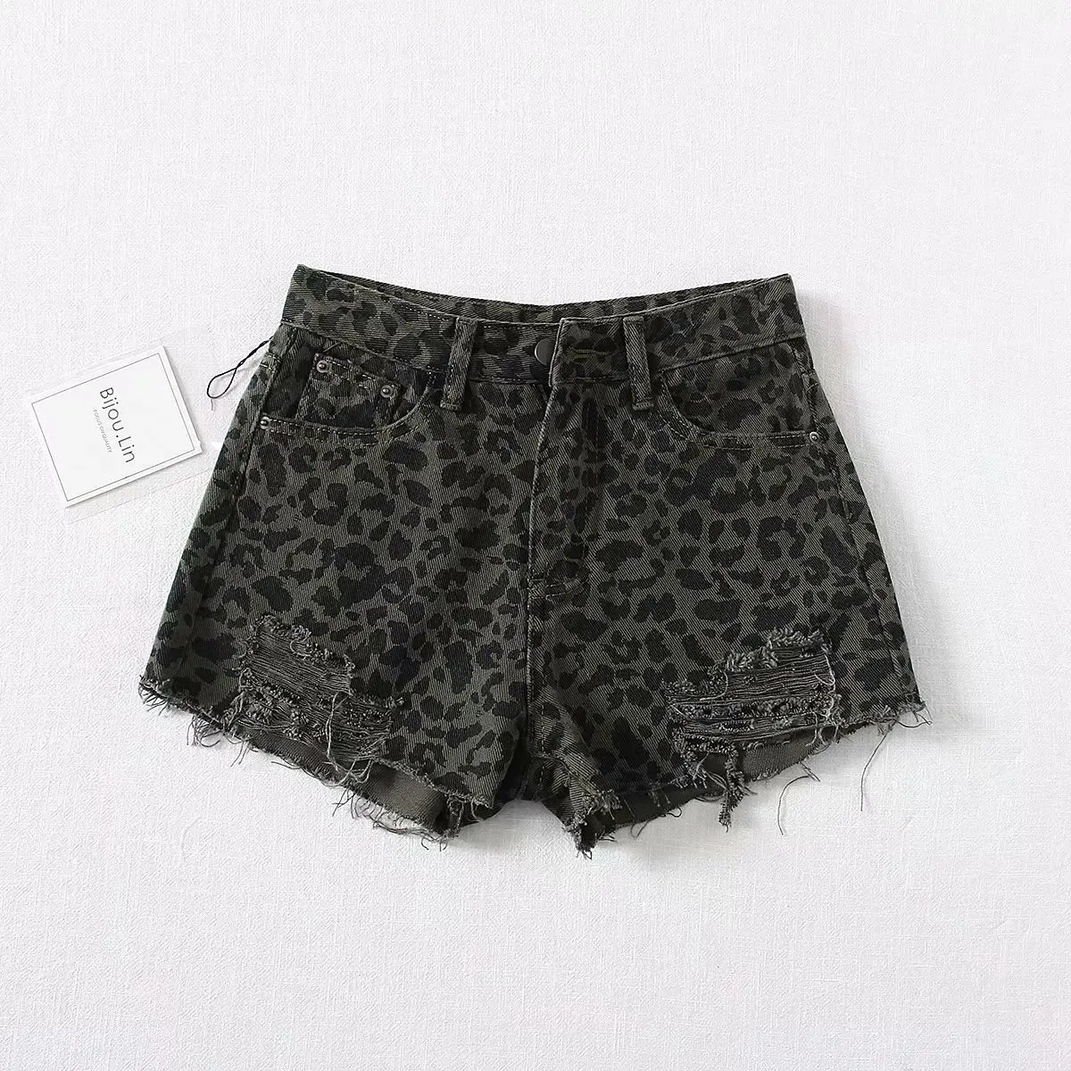 Girlary Sexy Leopard Print Ripped Jeans for Women Fashion Street High Waisted Wide Leg Shorts American Retro Hot Girl Y2k Loose Shorts