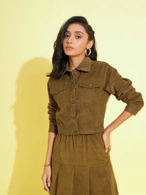 Girls Beige Corduroy Crop Jacket - Lyush Kids