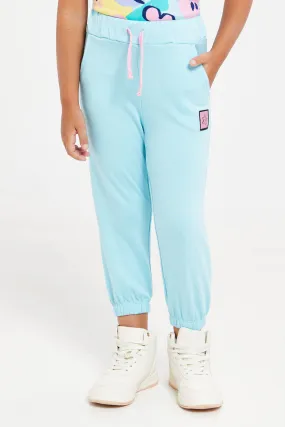 Girls Blue Placement Print Track Pants