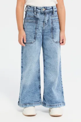 Girls Blue Plain Flared Jeans