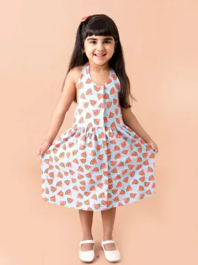 Girls Blue Red Halter Neck Midi Cotton Dress - Ps Peaches