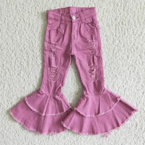 Girls double ruffle purple pink denim pants