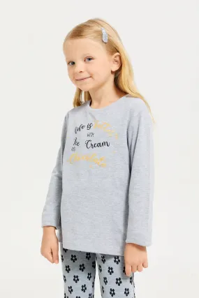 Girls Grey Printed T-Shirt