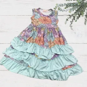 Girls Long Ruffle Dresses - Pastel Rainbow Floral