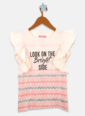 Girls Peach Printed Tops