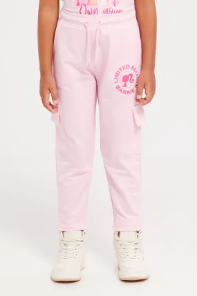 Girls Pink Barbie Printed Track Pants