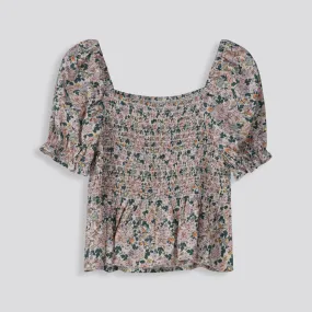 Girls Shirred Puff Sleeve Top _ 154166 _ Multi