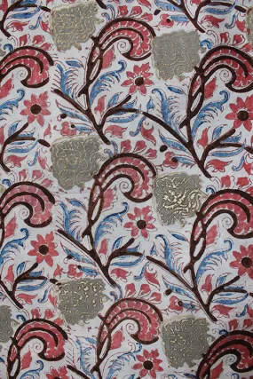 GISE' Natural Dyed Block Printed Mulberry Silk Fabric  With Touch Of Pigment Gold Print Creative Bee X 0.50 Meter