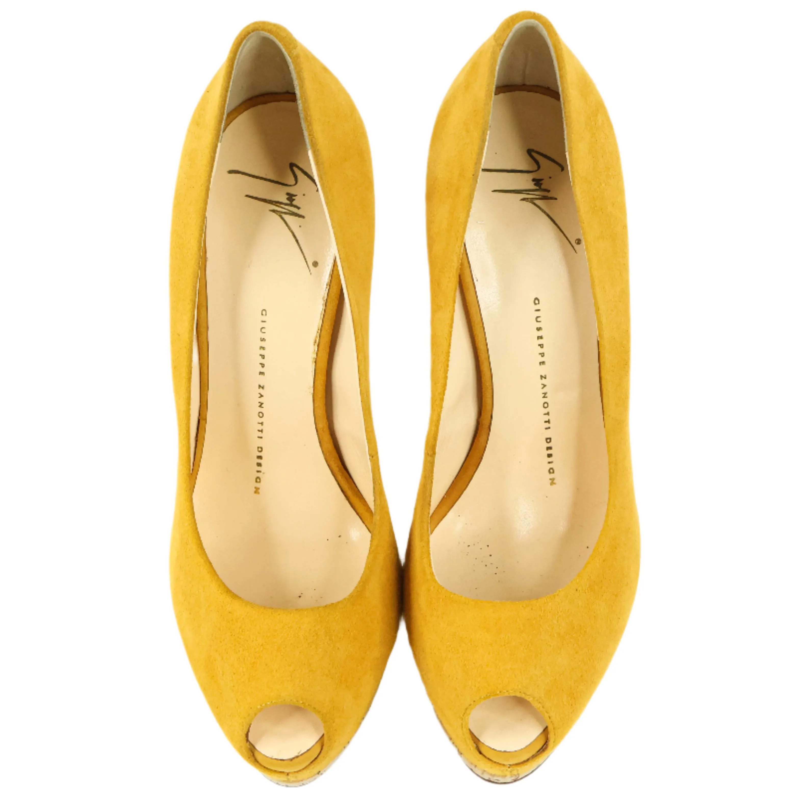 Giuseppe Zanotti Suede Peep Toe Yellow
