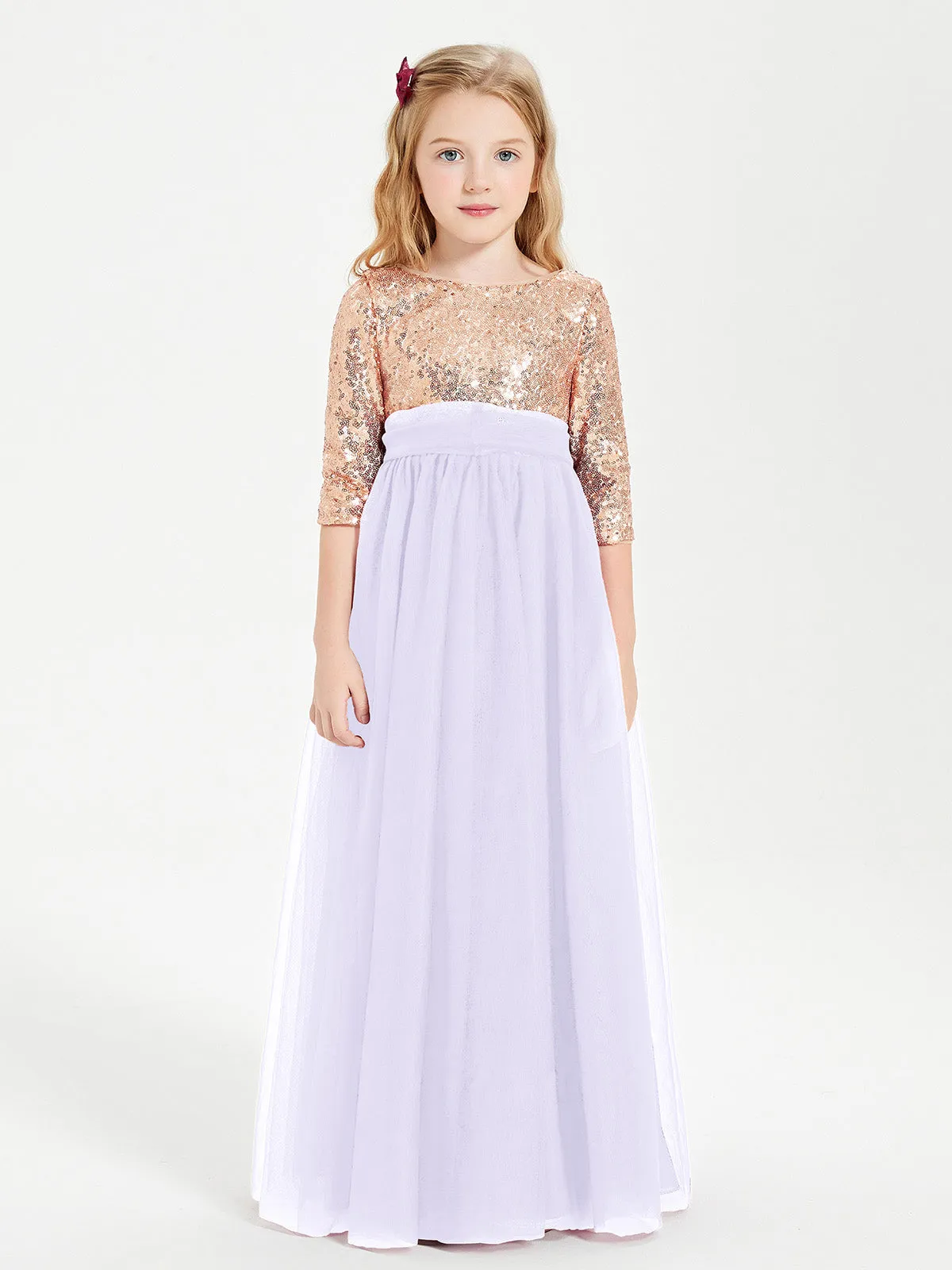 Glamorous Junior Bridesmaid Dresses Sequined Top Lilac