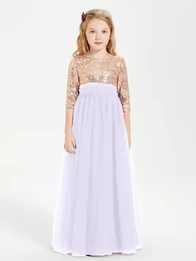 Glamorous Junior Bridesmaid Dresses Sequined Top Lilac