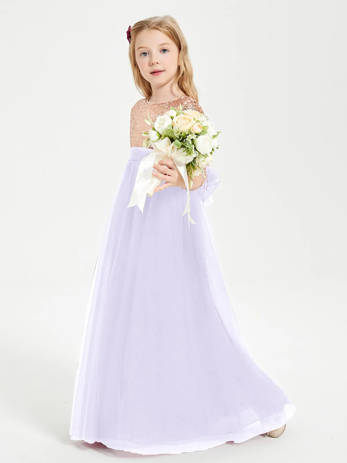 Glamorous Junior Bridesmaid Dresses Sequined Top Lilac