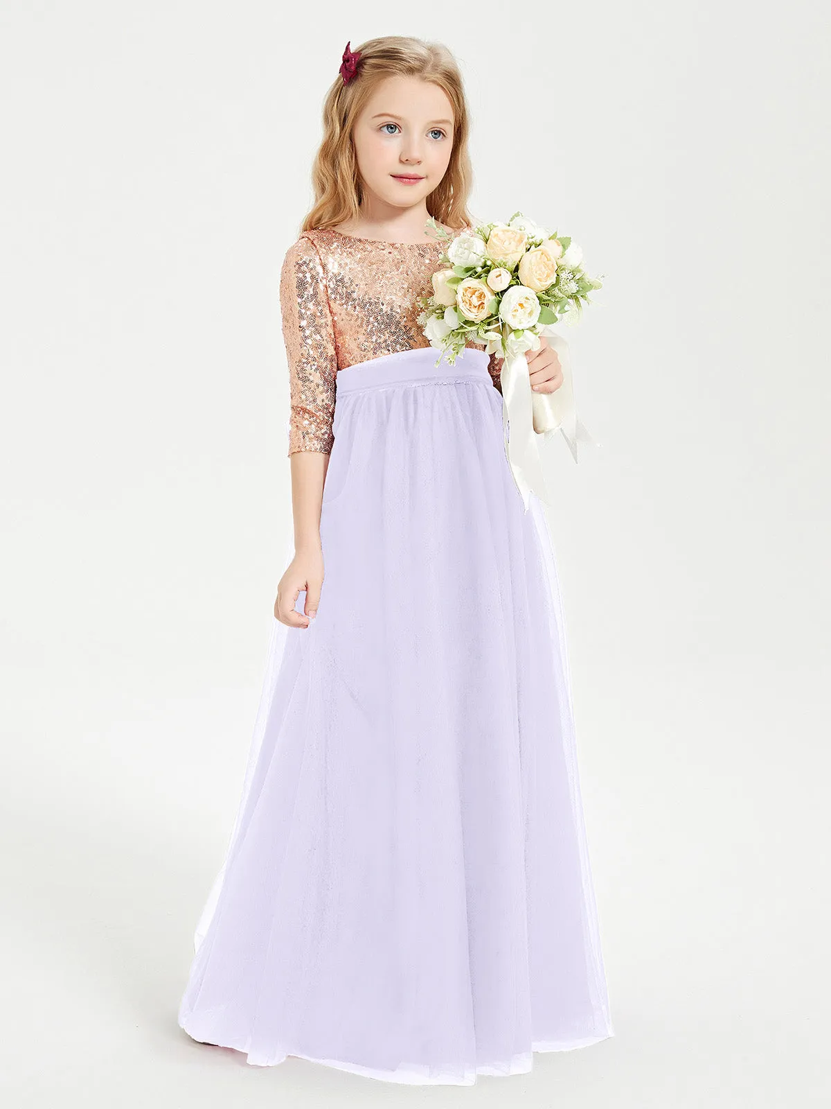 Glamorous Junior Bridesmaid Dresses Sequined Top Lilac