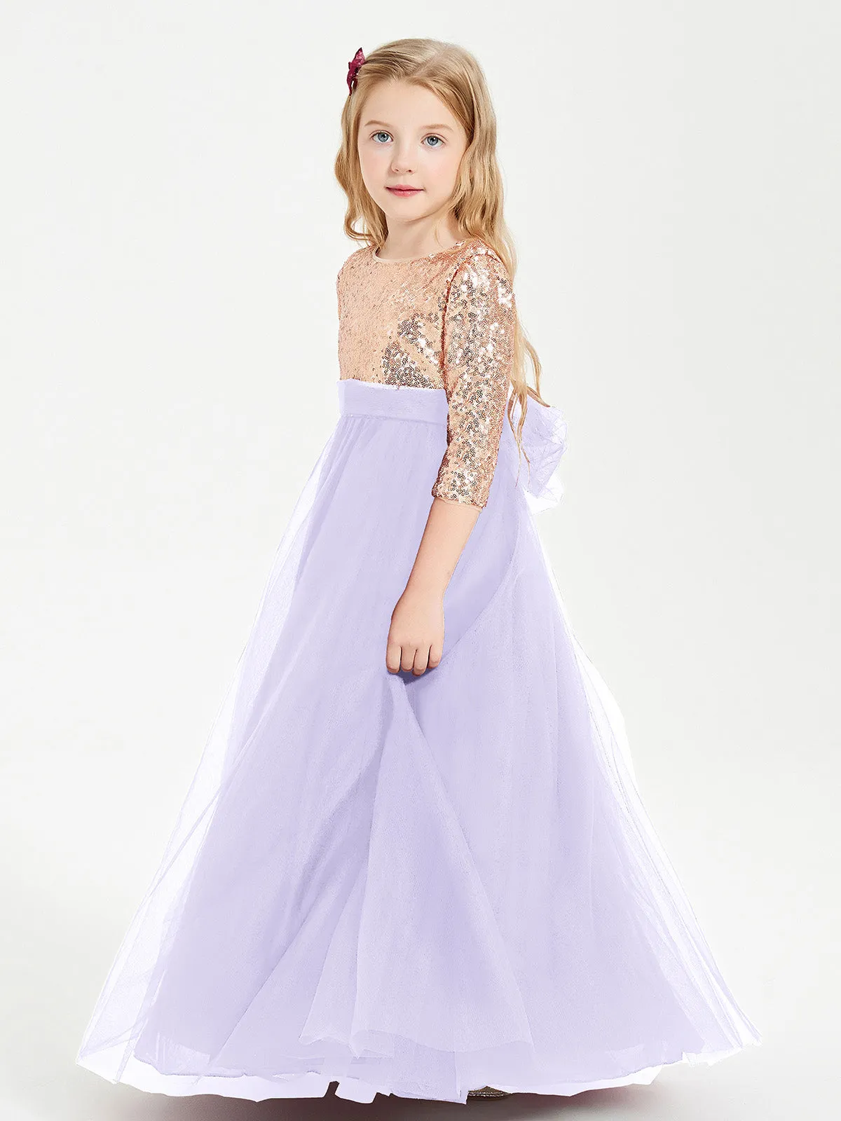 Glamorous Junior Bridesmaid Dresses Sequined Top Lilac