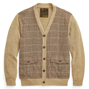 Glen Plaid Paneled Linen-Silk Cardigan Tan Multi - SS23
