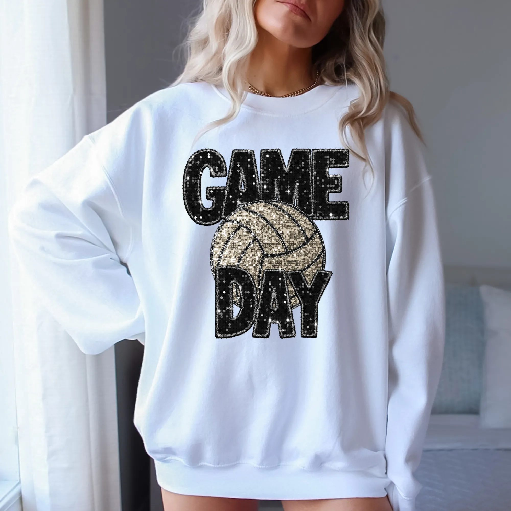 Glitter Volleyball Game Day Crewneck Sweatshirt