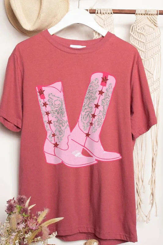 GLITTER WESTERN BOOT GRAPHIC TEES