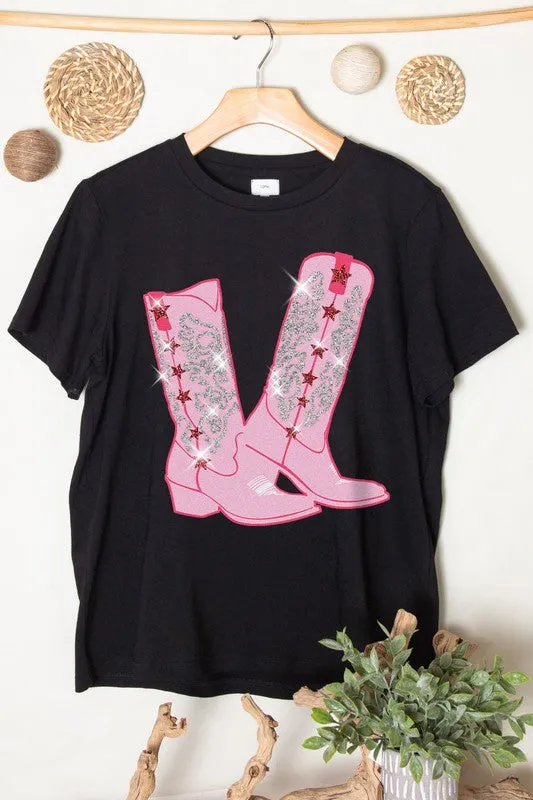 GLITTER WESTERN BOOT GRAPHIC TEES