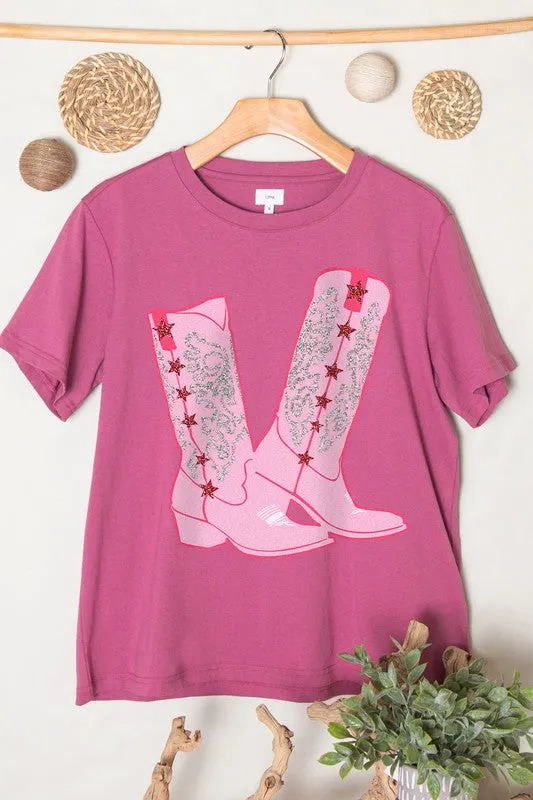 GLITTER WESTERN BOOT GRAPHIC TEES