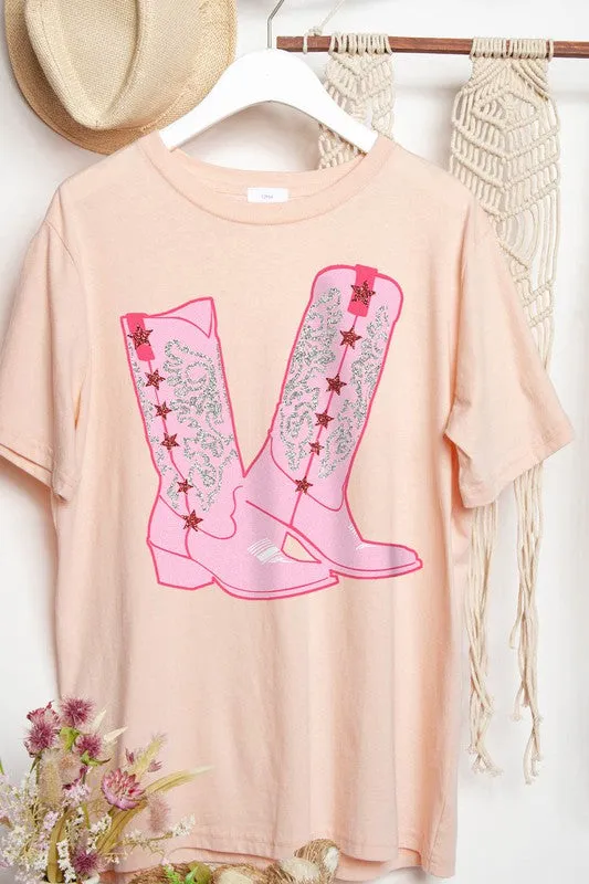 GLITTER WESTERN BOOT GRAPHIC TEES