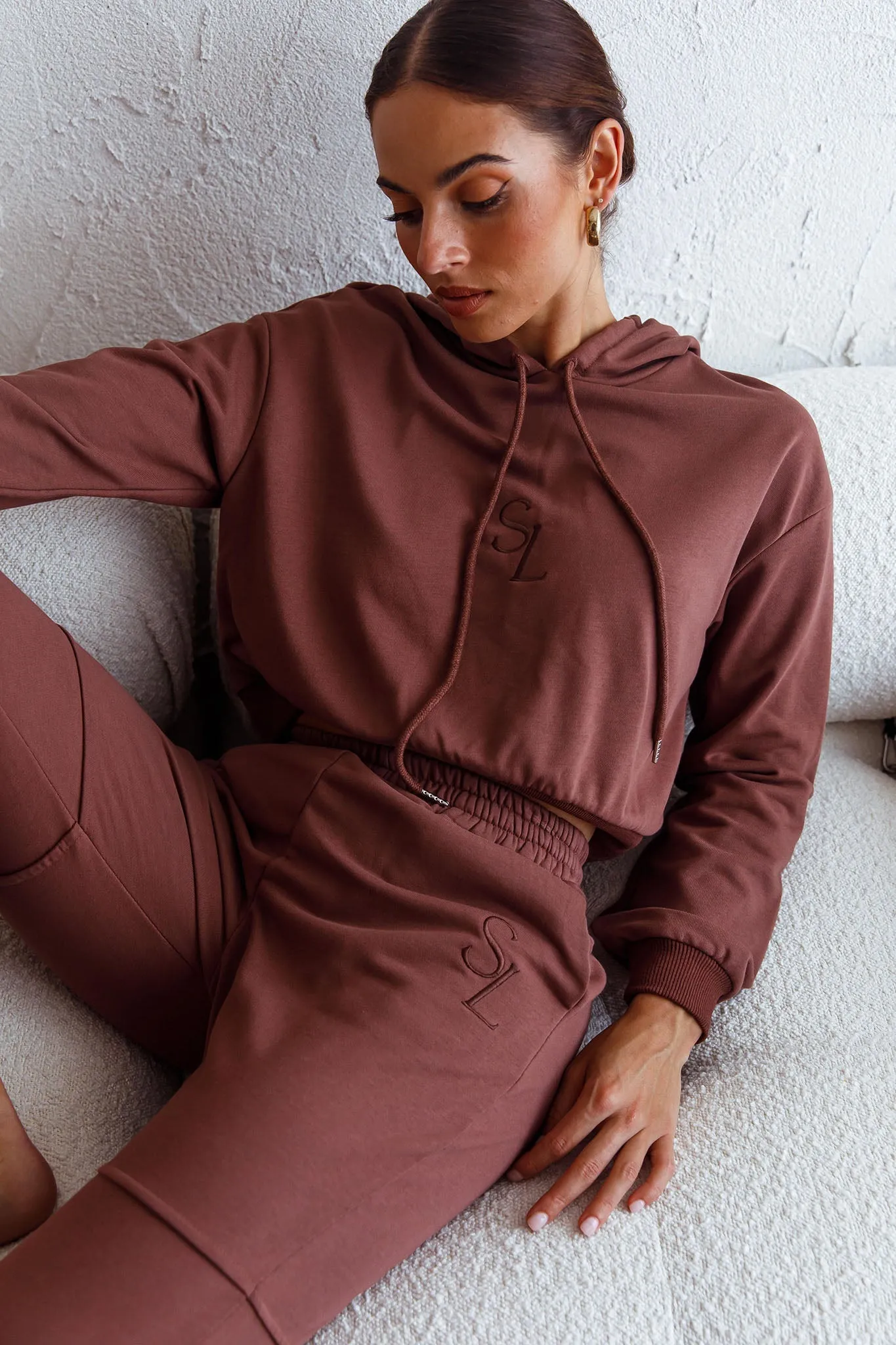 Glow Getter Elasticated Waist Embroidery Logo Jogger Pants Chocolate