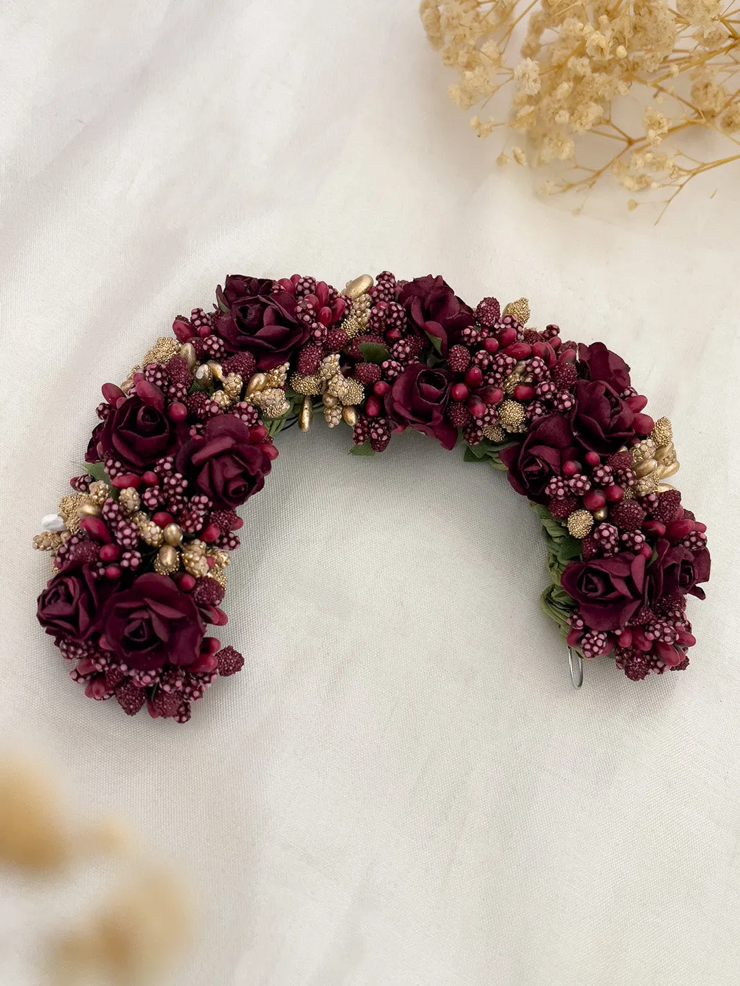 Gold And Maroon Bridal Hair Gajra