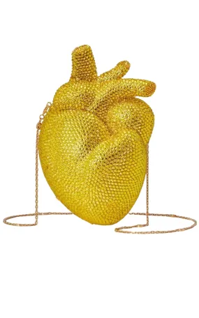 Gold Broadway Heart Crystal-Embellished Clutch Bag