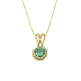 Gold Emerald Pendant - Round Green Necklace, Vintage Flower Pendant