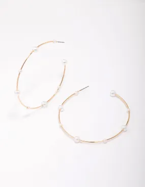 Gold Fine Pearl Hoop Earrings