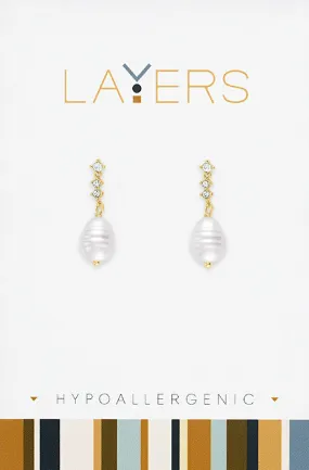 Gold Pearl Dangle Stud Layers Earrings