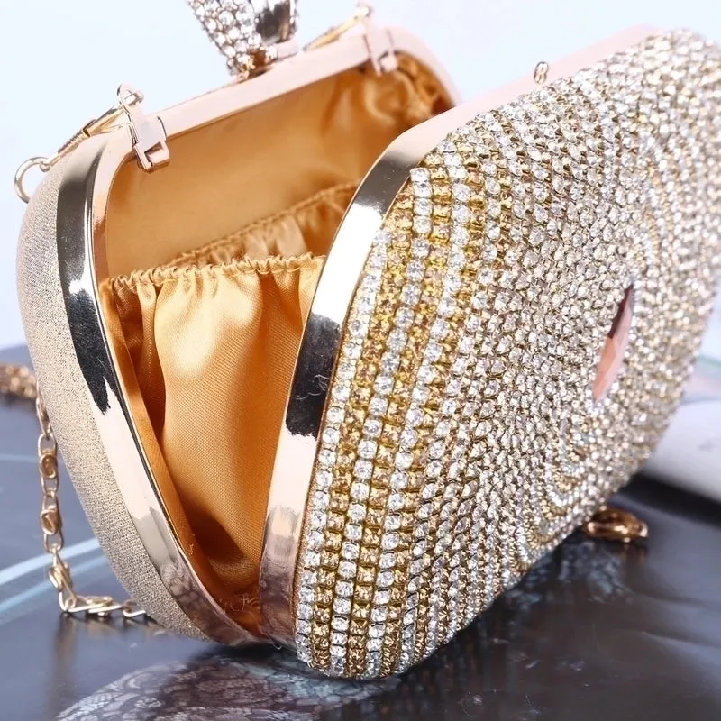 Gold Pu Leather Solid Color Rhinestone Square Evening Bags