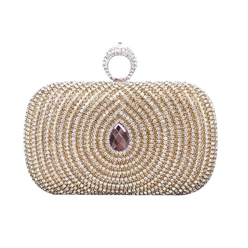 Gold Pu Leather Solid Color Rhinestone Square Evening Bags