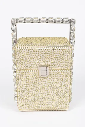 Gold Rhinestone Handle Stoned Party Clutch