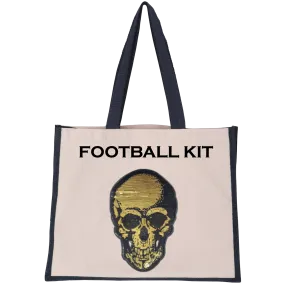 Gold Sequin Skull Midi Tote Bag
