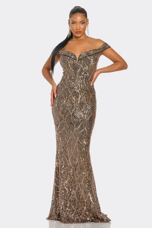 Gold Sirene Sequins Maxi Dress