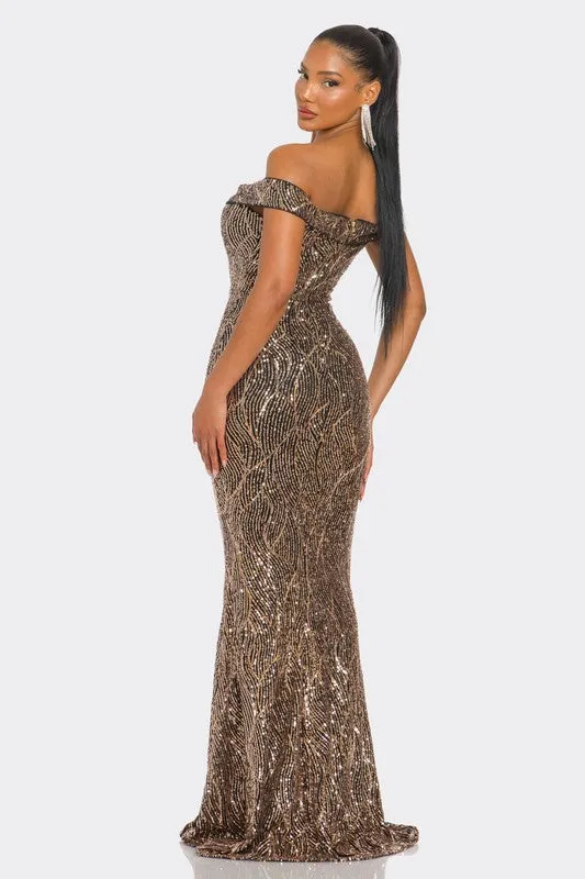 Gold Sirene Sequins Maxi Dress
