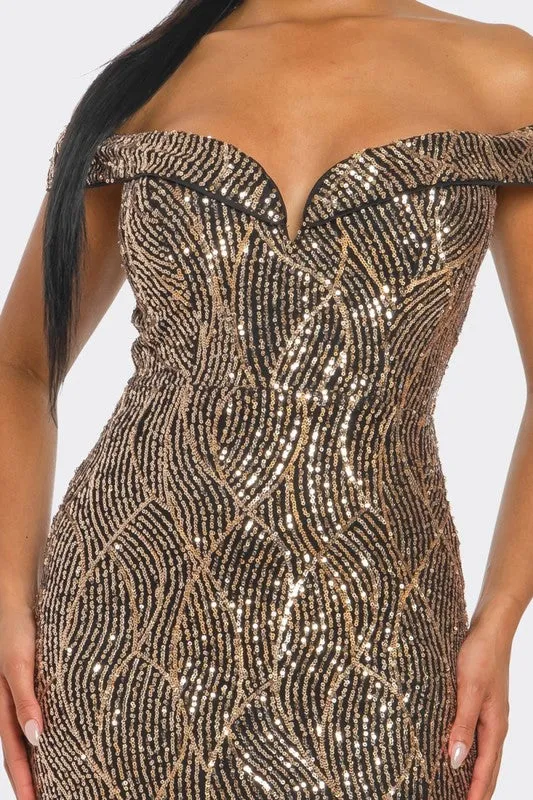 Gold Sirene Sequins Maxi Dress
