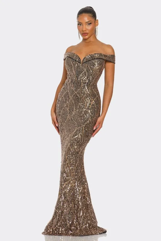 Gold Sirene Sequins Maxi Dress