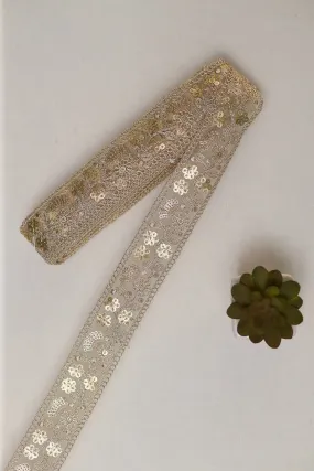 Gold Zari With Sequins Floral Embroidered Lace (9 Meters)