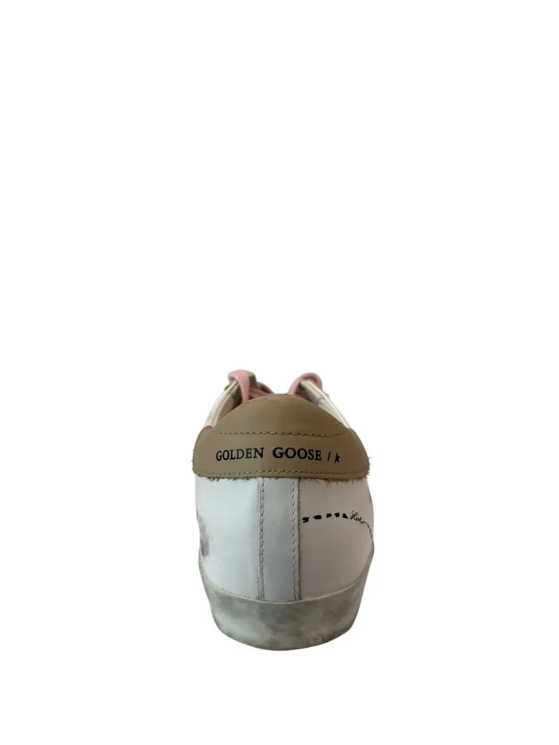 Golden Goose White Superstar Sneakers w Pink Laces. Size: 39