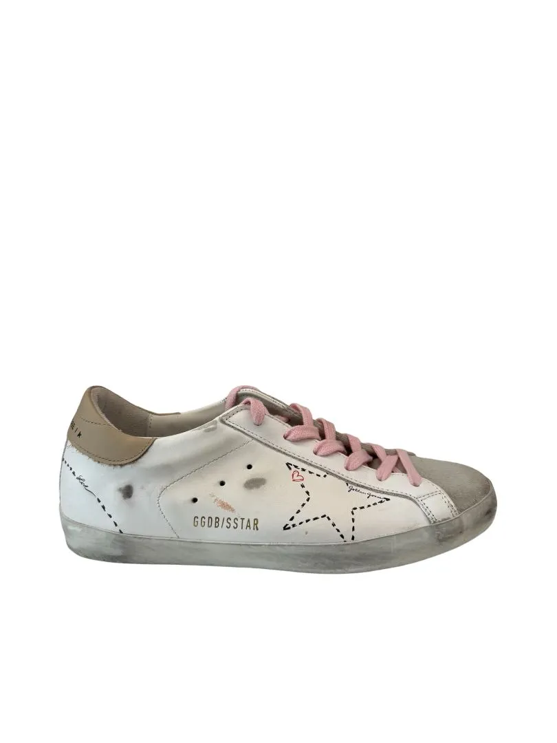Golden Goose White Superstar Sneakers w Pink Laces. Size: 39