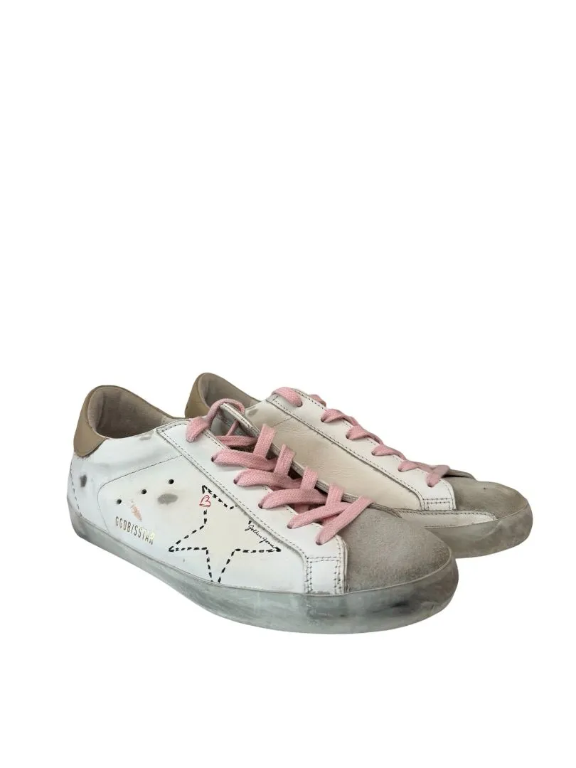 Golden Goose White Superstar Sneakers w Pink Laces. Size: 39