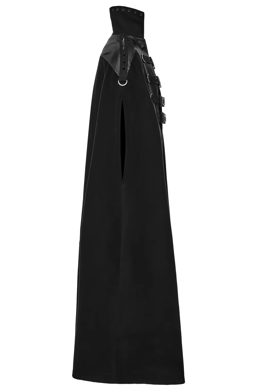 Gothic Black Woolen Cape with Buckle Accents for Men