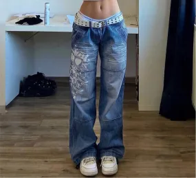 Gothic Print Baggy Jeans