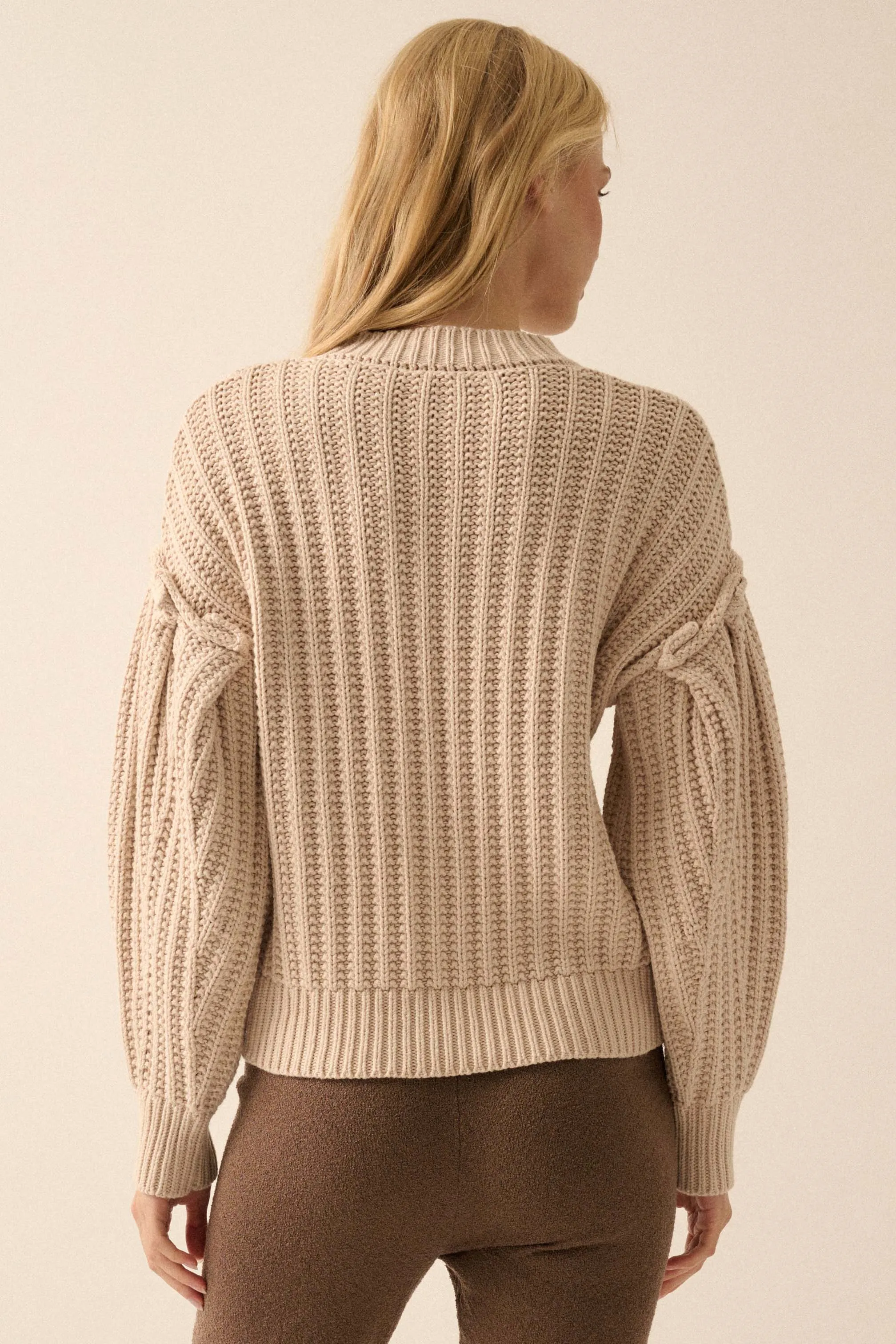 Gracious Heart Chunky Knit Pleated-Sleeve Sweater