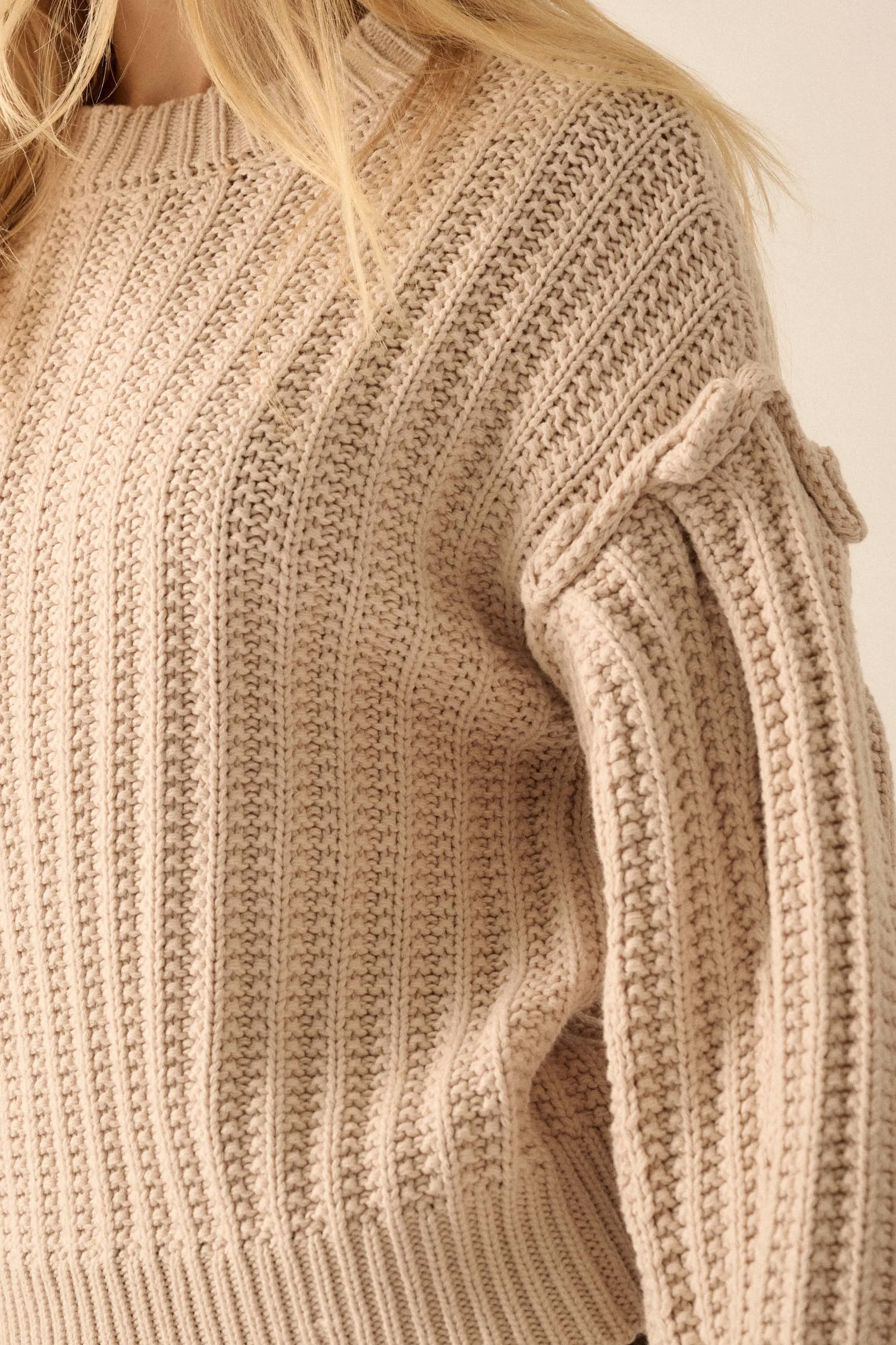 Gracious Heart Chunky Knit Pleated-Sleeve Sweater
